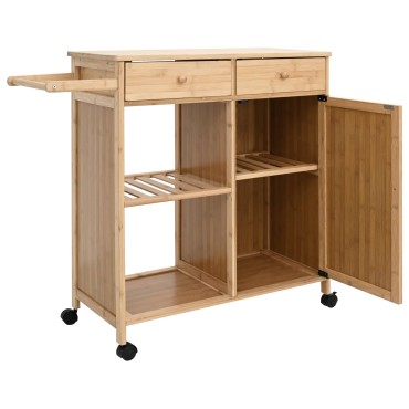 vidaXL Καλάθι κουζίνας με ρόδες Φυσικό 90,5x36x86,5cm Μπαμπού
