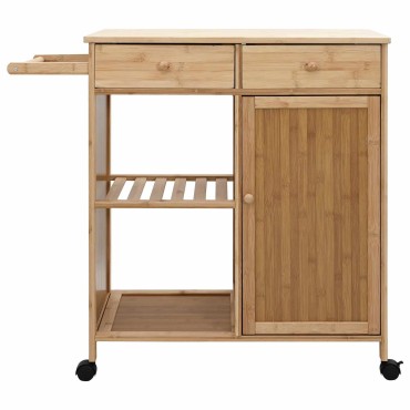 vidaXL Καλάθι κουζίνας με ρόδες Φυσικό 90,5x36x86,5cm Μπαμπού