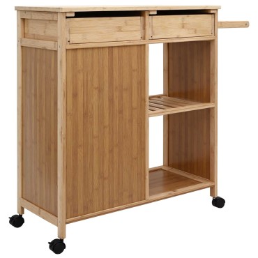 vidaXL Καλάθι κουζίνας με ρόδες Φυσικό 90,5x36x86,5cm Μπαμπού