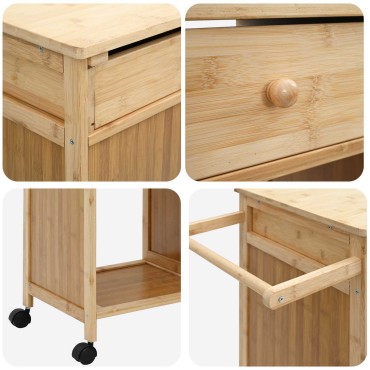 vidaXL Καλάθι κουζίνας με ρόδες Φυσικό 90,5x36x86,5cm Μπαμπού