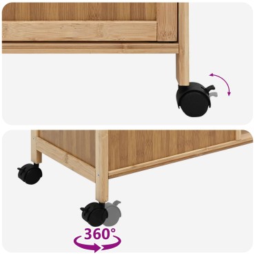 vidaXL Καλάθι κουζίνας με ρόδες Φυσικό 90,5x36x86,5cm Μπαμπού