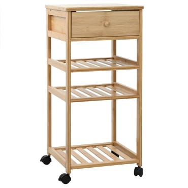 vidaXL Καλάθι κουζίνας με ρόδες Φυσικό 37x36x80cm Μπαμπού
