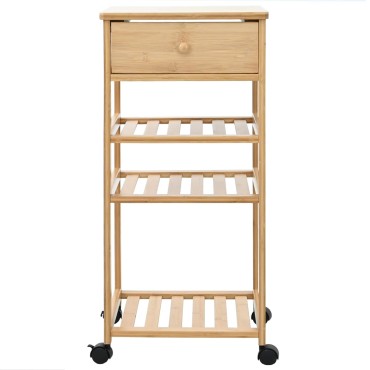 vidaXL Καλάθι κουζίνας με ρόδες Φυσικό 37x36x80cm Μπαμπού