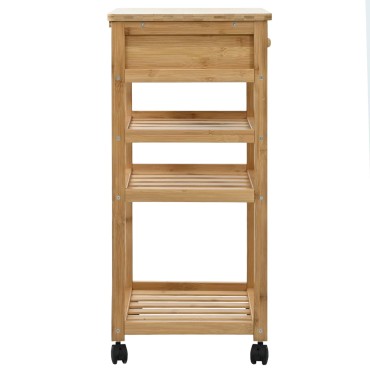 vidaXL Καλάθι κουζίνας με ρόδες Φυσικό 37x36x80cm Μπαμπού