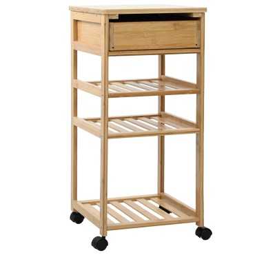 vidaXL Καλάθι κουζίνας με ρόδες Φυσικό 37x36x80cm Μπαμπού