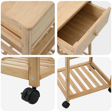 vidaXL Καλάθι κουζίνας με ρόδες Φυσικό 37x36x80cm Μπαμπού