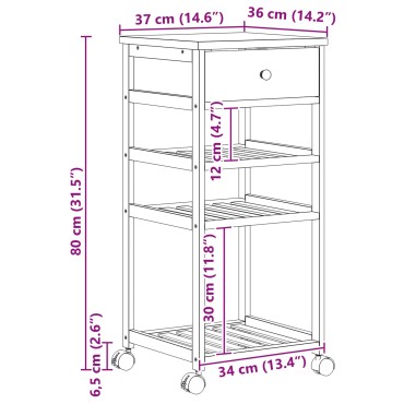 vidaXL Καλάθι κουζίνας με ρόδες Φυσικό 37x36x80cm Μπαμπού
