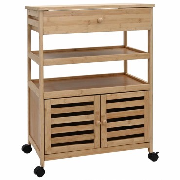 vidaXL Καλάθι κουζίνας με ρόδες Φυσικό 59,5x36x82cm Μπαμπού