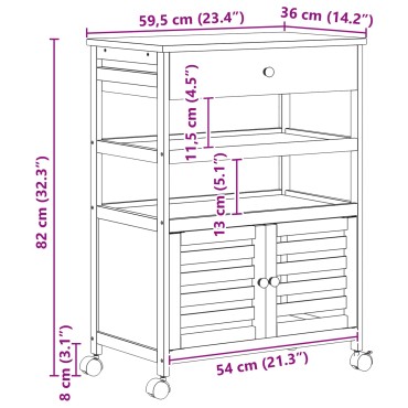 vidaXL Καλάθι κουζίνας με ρόδες Φυσικό 59,5x36x82cm Μπαμπού