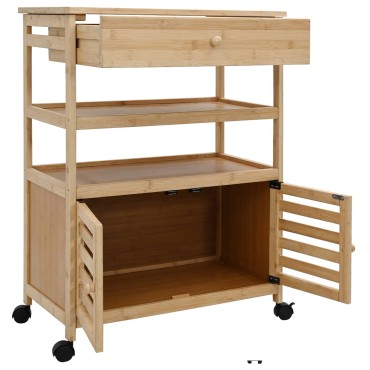 vidaXL Καλάθι κουζίνας με ρόδες Φυσικό 59,5x36x82cm Μπαμπού