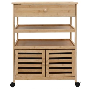 vidaXL Καλάθι κουζίνας με ρόδες Φυσικό 59,5x36x82cm Μπαμπού