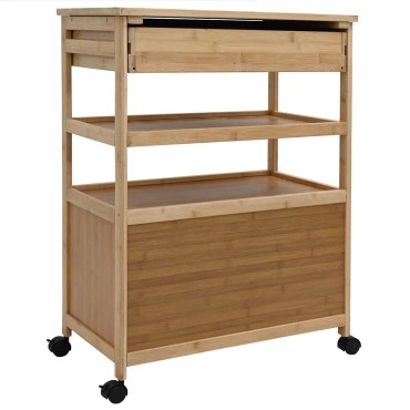 vidaXL Καλάθι κουζίνας με ρόδες Φυσικό 59,5x36x82cm Μπαμπού