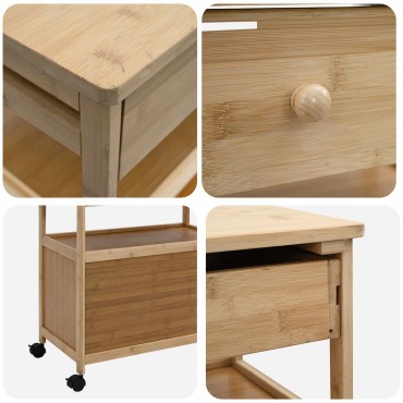 vidaXL Καλάθι κουζίνας με ρόδες Φυσικό 59,5x36x82cm Μπαμπού