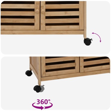 vidaXL Καλάθι κουζίνας με ρόδες Φυσικό 59,5x36x82cm Μπαμπού