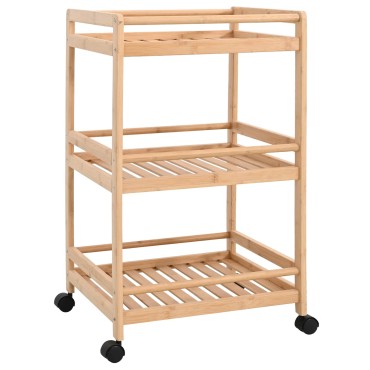 vidaXL Καλάθι κουζίνας με ρόδες Φυσικό 46x38x76cm Μπαμπού