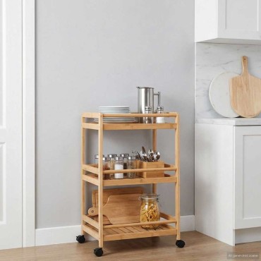 vidaXL Καλάθι κουζίνας με ρόδες Φυσικό 46x38x76cm Μπαμπού
