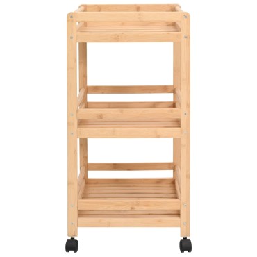 vidaXL Καλάθι κουζίνας με ρόδες Φυσικό 46x38x76cm Μπαμπού
