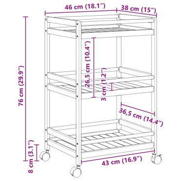 vidaXL Καλάθι κουζίνας με ρόδες Φυσικό 46x38x76cm Μπαμπού
