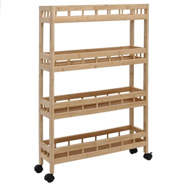 vidaXL Καλάθι κουζίνας με ρόδες Φυσικό 60x18x97cm Μπαμπού