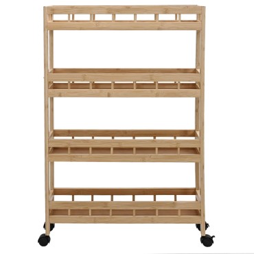 vidaXL Καλάθι κουζίνας με ρόδες Φυσικό 60x18x97cm Μπαμπού