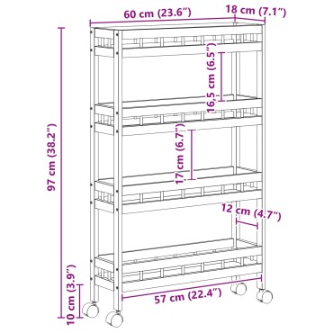 vidaXL Καλάθι κουζίνας με ρόδες Φυσικό 60x18x97cm Μπαμπού