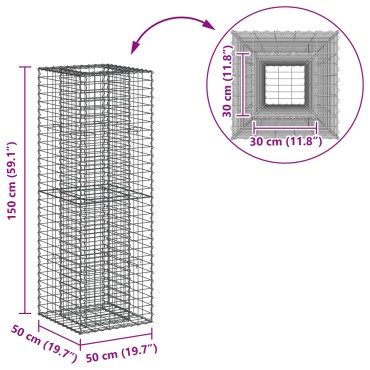 vidaXL Ανασηκωμένο κρεβάτι gabion Ασημί 50x50x150cm