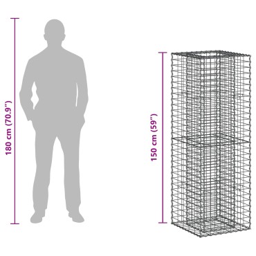 vidaXL Ανασηκωμένο κρεβάτι gabion Ασημί 50x50x150cm