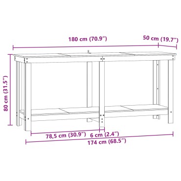 vidaXL Πάγκος εργασίας Κερωμένο Καφέ 180 x 50 x 80 cm Στερεό πεύκο