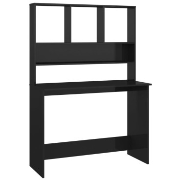 vidaXL Γραφείο με Ράφια Γυαλιστερό Μαύρο 110x45x157cm Μοριοσανίδα 1 τεμ.