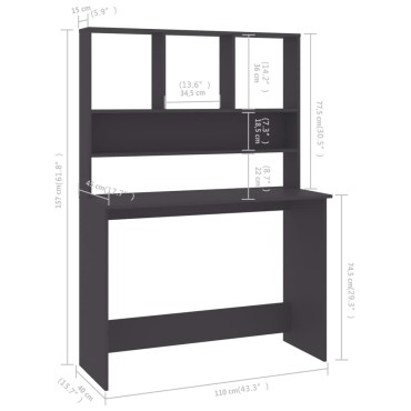 vidaXL Γραφείο με Ράφια Γκρι 110x45x157cm από Μοριοσανίδα 1 τεμ.