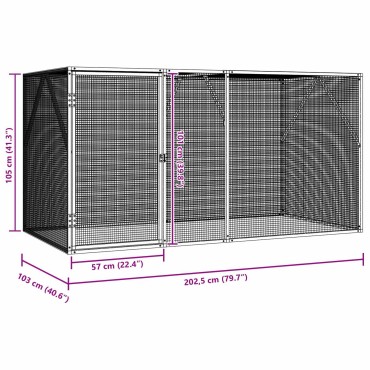 vidaXL Κλουβί Πουλιών Ασημί 208 x 102 x 108 εκ
