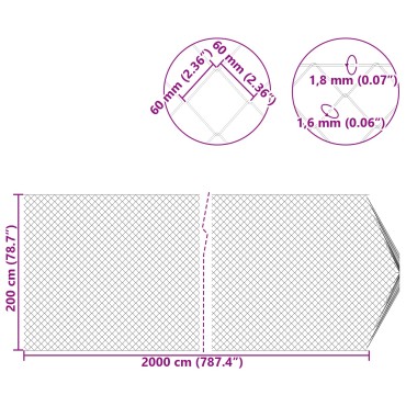 vidaXL Φράχτης αλυσίδας 2 x 20 m Ατσάλι Γαλβανισμένο