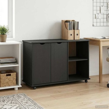 vidaXL Κινητό Ντουλάπι Μαύρο 100x39x65,5cm Στερεό ξύλο πεύκου