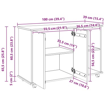 vidaXL Κινητό Ντουλάπι Μαύρο 100x39x65,5cm Στερεό ξύλο πεύκου