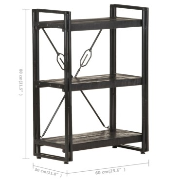 vidaXL Βιβλιοθήκη με 3 Επίπεδα Μαύρη 60x30x80cm Μασίφ Ξύλο Μάνγκο 1 τεμ.