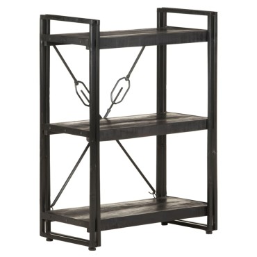 vidaXL Βιβλιοθήκη με 3 Επίπεδα Μαύρη 60x30x80cm Μασίφ Ξύλο Μάνγκο 1 τεμ.