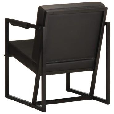 vidaXL Πολυθρόνα Μαύρη από Γνήσιο Δέρμα 55x62x75cm 1 τεμ.