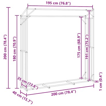 vidaxL Ράφι για καυσόξυλα με κάλυμμα βροχής 200x40x200 εκ.