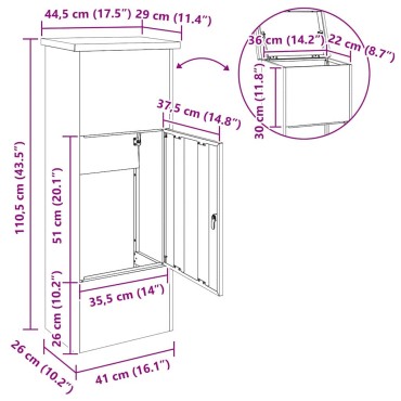 vidaXL Θυρίδα Πακέτων Μαύρο 44,5 x 29 x 110,5 εκ Επικαλυμμένος Χάλυβας