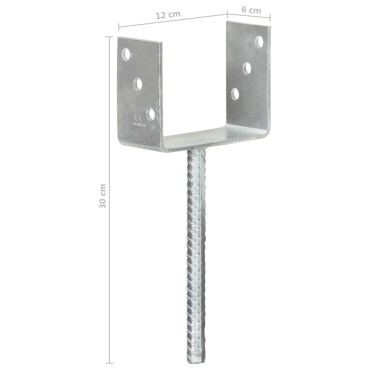 vidaXL Στηρίγματα Περίφραξης 6 τεμ. Ασημί 12x6x30 εκ. Γαλβαν. Ατσάλι