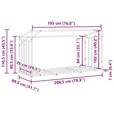 vidaxL Ράφι για καυσόξυλα με κάλυμμα βροχής 200,5x80,5x110,5 εκ.