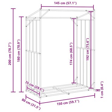 vidaxL Ράφι για καυσόξυλα με κάλυμμα βροχής 150x80x200 εκ.