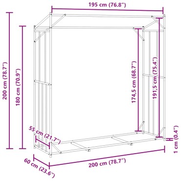 vidaxL Ράφι για καυσόξυλα με κάλυμμα βροχής 200x60x200 εκ.