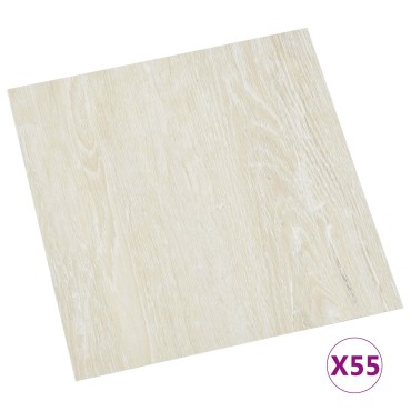 vidaXL Πλάκες Δαπέδου Λευκό κρεμ 5,11 τ.μ. 55 τμχ. PVC