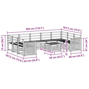 vidaXL Σειρά Καναπέ Εξωτερικού 10 τεμ. Φυσικό 59x59x37cm