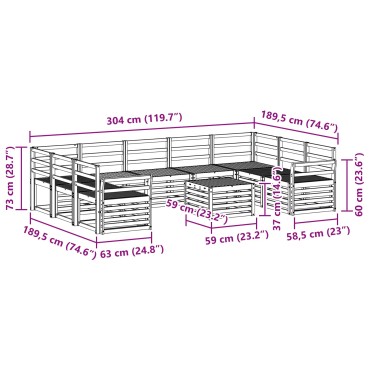vidaXL Σειρά Καναπέ Εξωτερικού 10 τεμ. Φυσικό 59x59x37cm