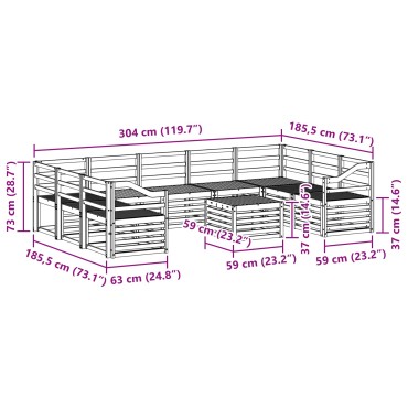 vidaXL Σειρά Καναπέ Εξωτερικού 10 τεμ. Φυσικό 59x59x37cm