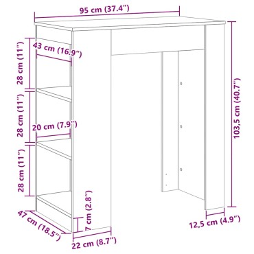 vidaXL Τραπέζι Μπαρ με Ράφια Δρυς 95x47x103,5cm Επεξεργ. Ξύλο 1 τεμ.