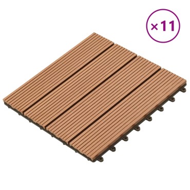 vidaXL Πλάκα Κατασκευής 11 τμχ. Καφέ 30 x 30 cm WPC