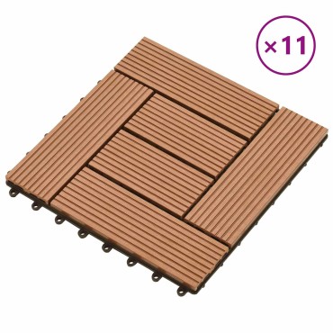 vidaXL Πλάκα Κατασκευής 11 τμχ. Καφέ 30 x 30 cm WPC